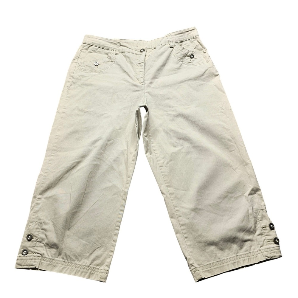 Karen Scott Womens Khaki Capri Pants Size 10 Tan Cotton Stretch Cropped Straight
